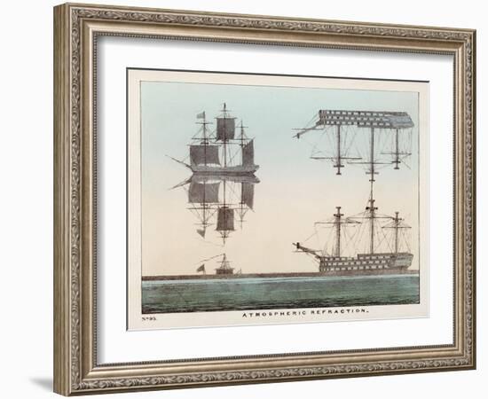 Diagram Explaining Atmospheric Refraction Using Pictures of Ships at Sea to Illustrate the Concept-Charles F. Bunt-Framed Art Print