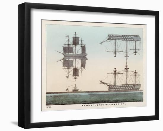 Diagram Explaining Atmospheric Refraction Using Pictures of Ships at Sea to Illustrate the Concept-Charles F. Bunt-Framed Art Print