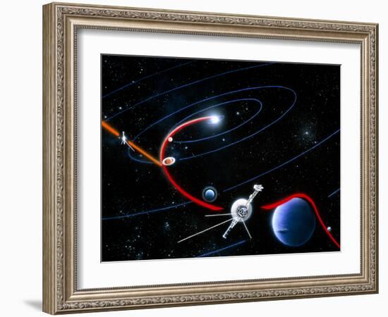 Diagram of Paths Taken by the 2 Voyager Spacecraft-Julian Baum-Framed Photographic Print