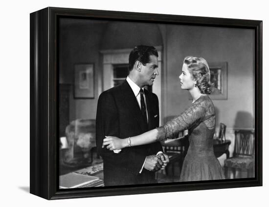 DIAL M FOR MURDER, 1954 directed by ALFRED HITCHCOCK Robert Cummings and Grace Kelly (b/w photo)-null-Framed Stretched Canvas