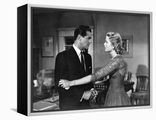 DIAL M FOR MURDER, 1954 directed by ALFRED HITCHCOCK Robert Cummings and Grace Kelly (b/w photo)-null-Framed Stretched Canvas