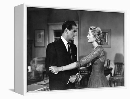 DIAL M FOR MURDER, 1954 directed by ALFRED HITCHCOCK Robert Cummings and Grace Kelly (b/w photo)-null-Framed Stretched Canvas