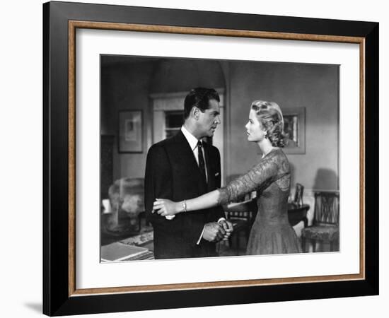 DIAL M FOR MURDER, 1954 directed by ALFRED HITCHCOCK Robert Cummings and Grace Kelly (b/w photo)-null-Framed Photo