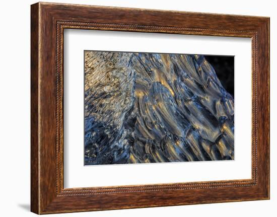 Diamond ice chards from calving icebergs on black sand beach, Jokulsarlon, south Iceland-Chuck Haney-Framed Photographic Print