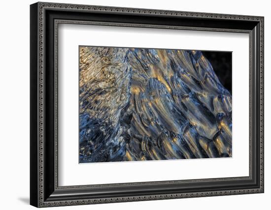 Diamond ice chards from calving icebergs on black sand beach, Jokulsarlon, south Iceland-Chuck Haney-Framed Photographic Print