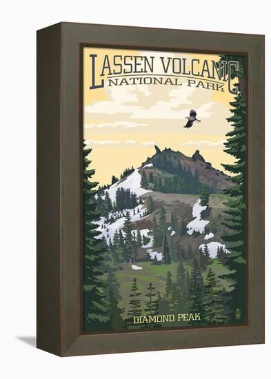 Diamond Peak - Lassen Volcanic National Park, CA-Lantern Press-Framed Stretched Canvas