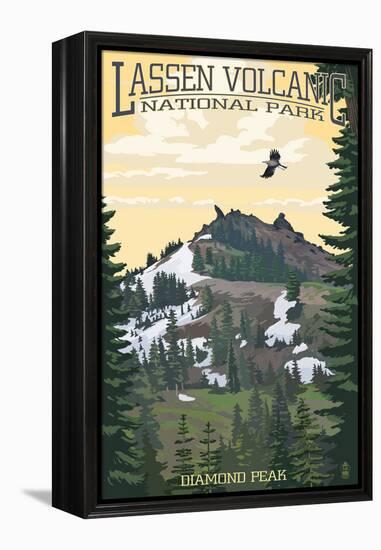 Diamond Peak - Lassen Volcanic National Park, CA-Lantern Press-Framed Stretched Canvas