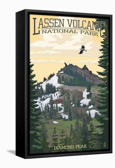 Diamond Peak - Lassen Volcanic National Park, CA-Lantern Press-Framed Stretched Canvas