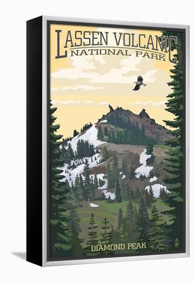 Diamond Peak - Lassen Volcanic National Park, CA-Lantern Press-Framed Stretched Canvas