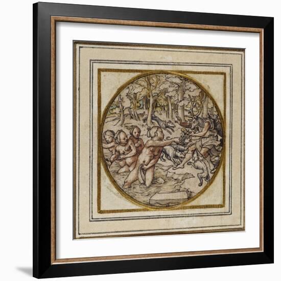 Diana and Actaeon - Design for a Pendant or Hat Badge, C.1532-43-Hans Holbein the Younger-Framed Giclee Print