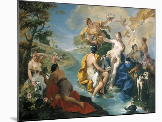 Diana and Her Nymphs, in Background Actaeon Is Being Devoured by Dogs-Giovanno Battista Pittoni-Mounted Giclee Print