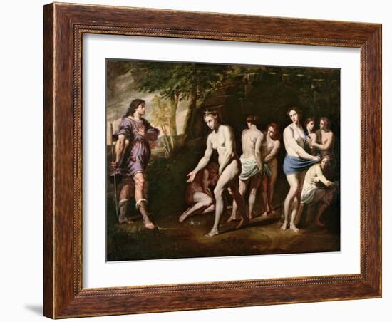 Diana and Her Nymphs Surprised by Actaeon-Andrea Vaccaro-Framed Giclee Print