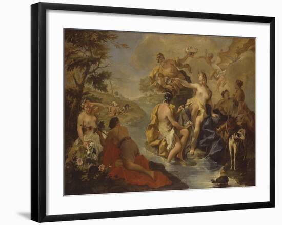 Diana with the Nymphs and Actaeon Devoured by Dogs-Giambattista Pittoni-Framed Art Print