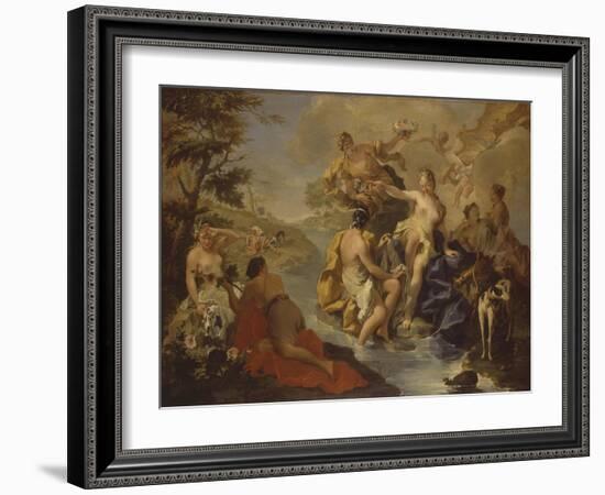 Diana with the Nymphs and Actaeon Devoured by Dogs-Giambattista Pittoni-Framed Art Print