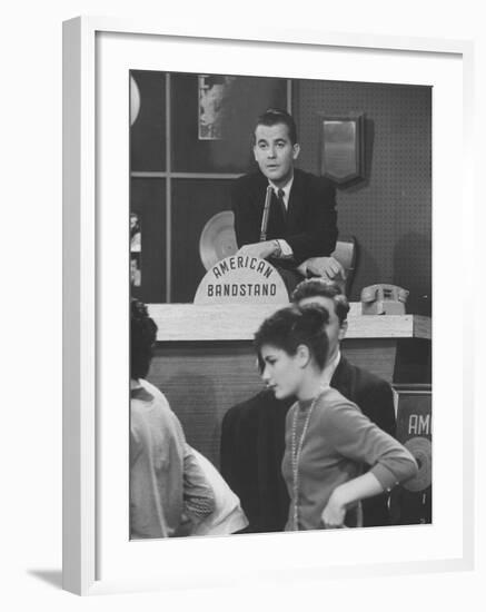 Dick Clark on His TV Show the "American Bandstand"-null-Framed Premium Photographic Print