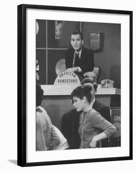 Dick Clark on His TV Show the "American Bandstand"-null-Framed Premium Photographic Print