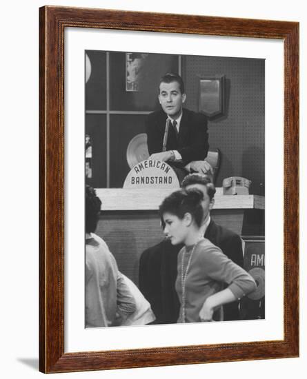 Dick Clark on His TV Show the "American Bandstand"-null-Framed Premium Photographic Print