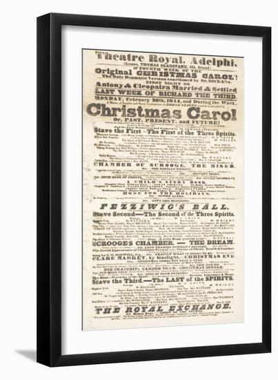 Dickens Playbill: 'A Christmas Carol' at Adelphi Theatre Royal, February 26th 1814-null-Framed Giclee Print