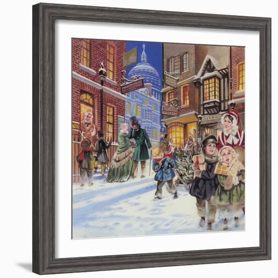 Dickensian Christmas Scene-Angus Mcbride-Framed Giclee Print