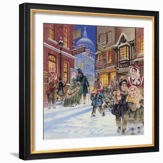 Dickensian Christmas Scene-Angus Mcbride-Framed Giclee Print