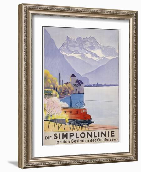 Die Simplonlinie an Den Gestaden Des Genfersees', Poster Advertising Rail Travel around Lake Geneva-Emil Cardinaux-Framed Giclee Print