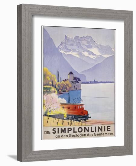 Die Simplonlinie an Den Gestaden Des Genfersees', Poster Advertising Rail Travel around Lake Geneva-Emil Cardinaux-Framed Giclee Print