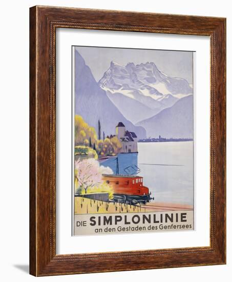 Die Simplonlinie an Den Gestaden Des Genfersees', Poster Advertising Rail Travel around Lake Geneva-Emil Cardinaux-Framed Giclee Print