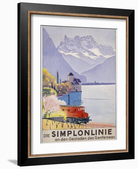 Die Simplonlinie an Den Gestaden Des Genfersees', Poster Advertising Rail Travel around Lake Geneva-Emil Cardinaux-Framed Giclee Print