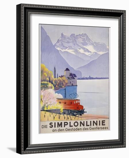 Die Simplonlinie an Den Gestaden Des Genfersees', Poster Advertising Rail Travel around Lake Geneva-Emil Cardinaux-Framed Giclee Print