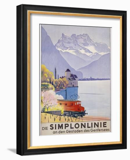 Die Simplonlinie an Den Gestaden Des Genfersees', Poster Advertising Rail Travel around Lake Geneva-Emil Cardinaux-Framed Giclee Print