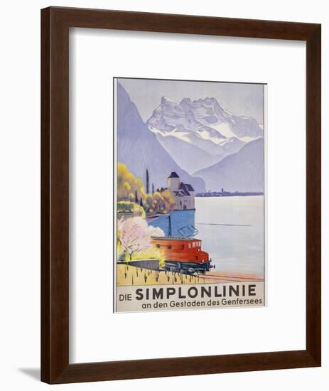 Die Simplonlinie an Den Gestaden Des Genfersees', Poster Advertising Rail Travel around Lake Geneva-Emil Cardinaux-Framed Premium Giclee Print