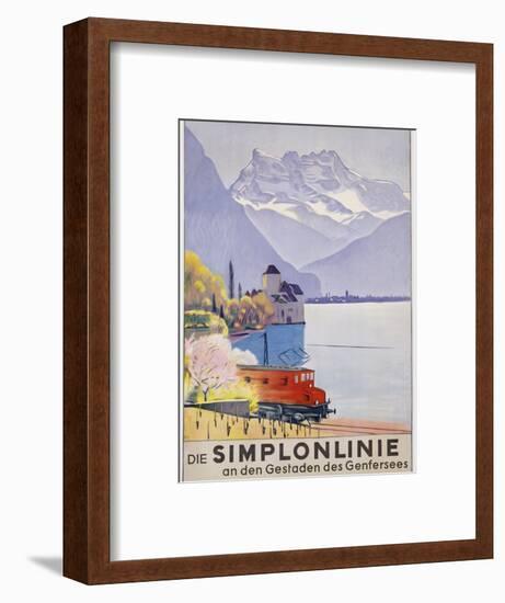 Die Simplonlinie an Den Gestaden Des Genfersees', Poster Advertising Rail Travel around Lake Geneva-Emil Cardinaux-Framed Premium Giclee Print