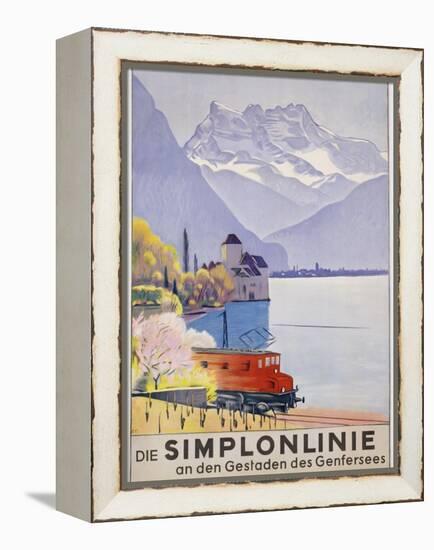 Die Simplonlinie an Den Gestaden Des Genfersees', Poster Advertising Rail Travel around Lake Geneva-Emil Cardinaux-Framed Premier Image Canvas