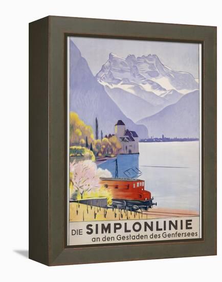 Die Simplonlinie an Den Gestaden Des Genfersees', Poster Advertising Rail Travel around Lake Geneva-Emil Cardinaux-Framed Premier Image Canvas