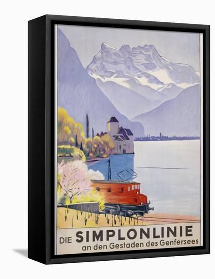 Die Simplonlinie an Den Gestaden Des Genfersees', Poster Advertising Rail Travel around Lake Geneva-Emil Cardinaux-Framed Premier Image Canvas