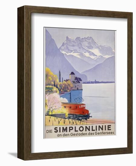 Die Simplonlinie an Den Gestaden Des Genfersees', Poster Advertising Rail Travel around Lake Geneva-Emil Cardinaux-Framed Giclee Print