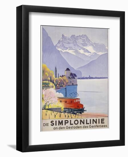 Die Simplonlinie an Den Gestaden Des Genfersees', Poster Advertising Rail Travel around Lake Geneva-Emil Cardinaux-Framed Giclee Print