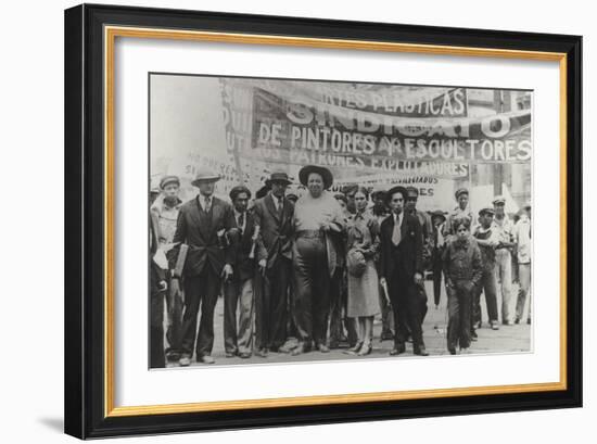 Diego Rivera and Frida Kahlo in the May Day Parade, Mexico City, 1st May 1929-Tina Modotti-Framed Photographic Print