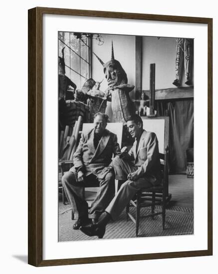 Diego Rivera in His Studio with Comedian Cantinflas-Allan Grant-Framed Premium Photographic Print