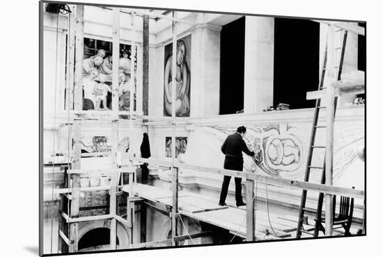 Diego Rivera Painting the East Wall of 'Detroit Industry' (B/W Photo)-null-Mounted Giclee Print