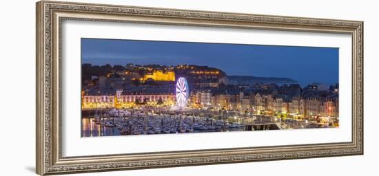 Dieppe harbour waterfront marina panorama at dusk, Dieppe, Seine-Maritime, Normandy, France-Charles Bowman-Framed Photographic Print