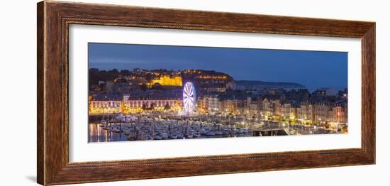 Dieppe harbour waterfront marina panorama at dusk, Dieppe, Seine-Maritime, Normandy, France-Charles Bowman-Framed Photographic Print