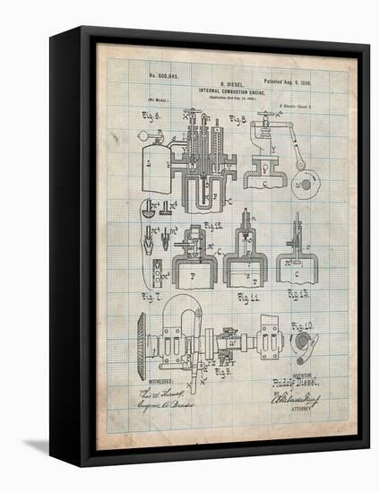 Diesel Engine Patent-Cole Borders-Framed Stretched Canvas