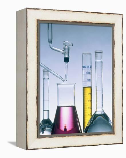 Different flasks with fluids-Paul Steeger-Framed Premier Image Canvas