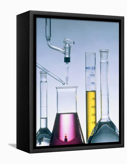 Different flasks with fluids-Paul Steeger-Framed Premier Image Canvas