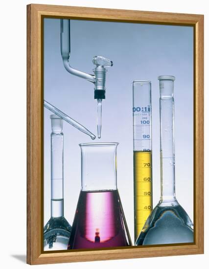 Different flasks with fluids-Paul Steeger-Framed Premier Image Canvas