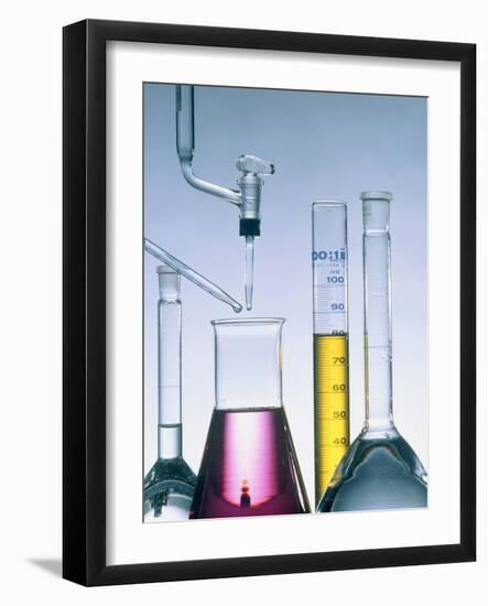 Different flasks with fluids-Paul Steeger-Framed Photographic Print