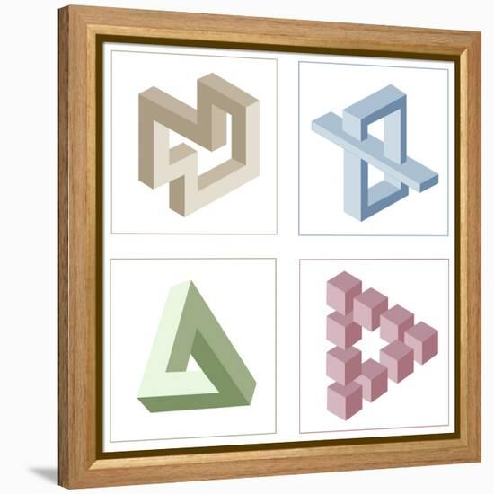 Different Multicolored Optical Illusions Of Unreal Geometrical Objects-shooarts-Framed Stretched Canvas