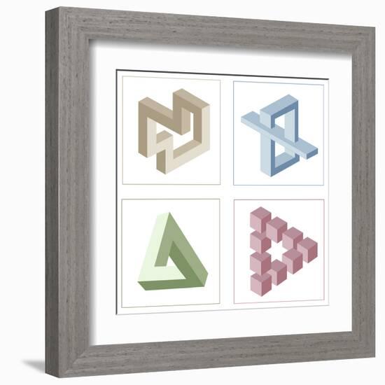 Different Multicolored Optical Illusions Of Unreal Geometrical Objects-shooarts-Framed Art Print