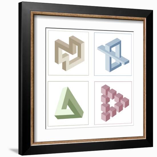 Different Multicolored Optical Illusions Of Unreal Geometrical Objects-shooarts-Framed Art Print